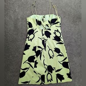Nine West Dress Size 8 Lime Green Black Floral Print Cute Unique Sundress Medium